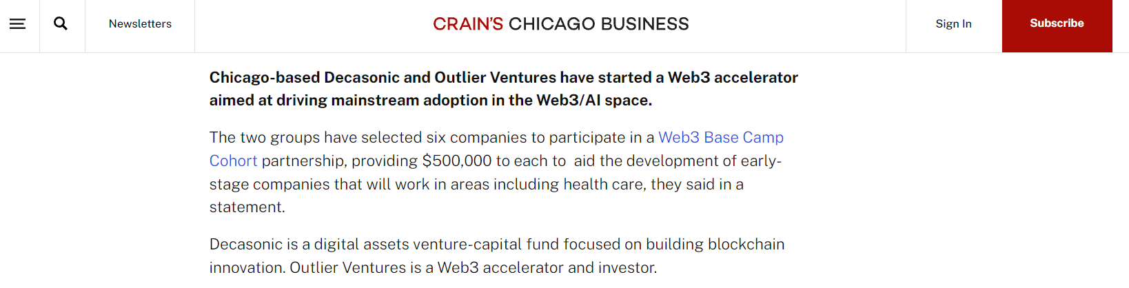 Crain's Chicago Business Featured the Decasonic x OV Partnership